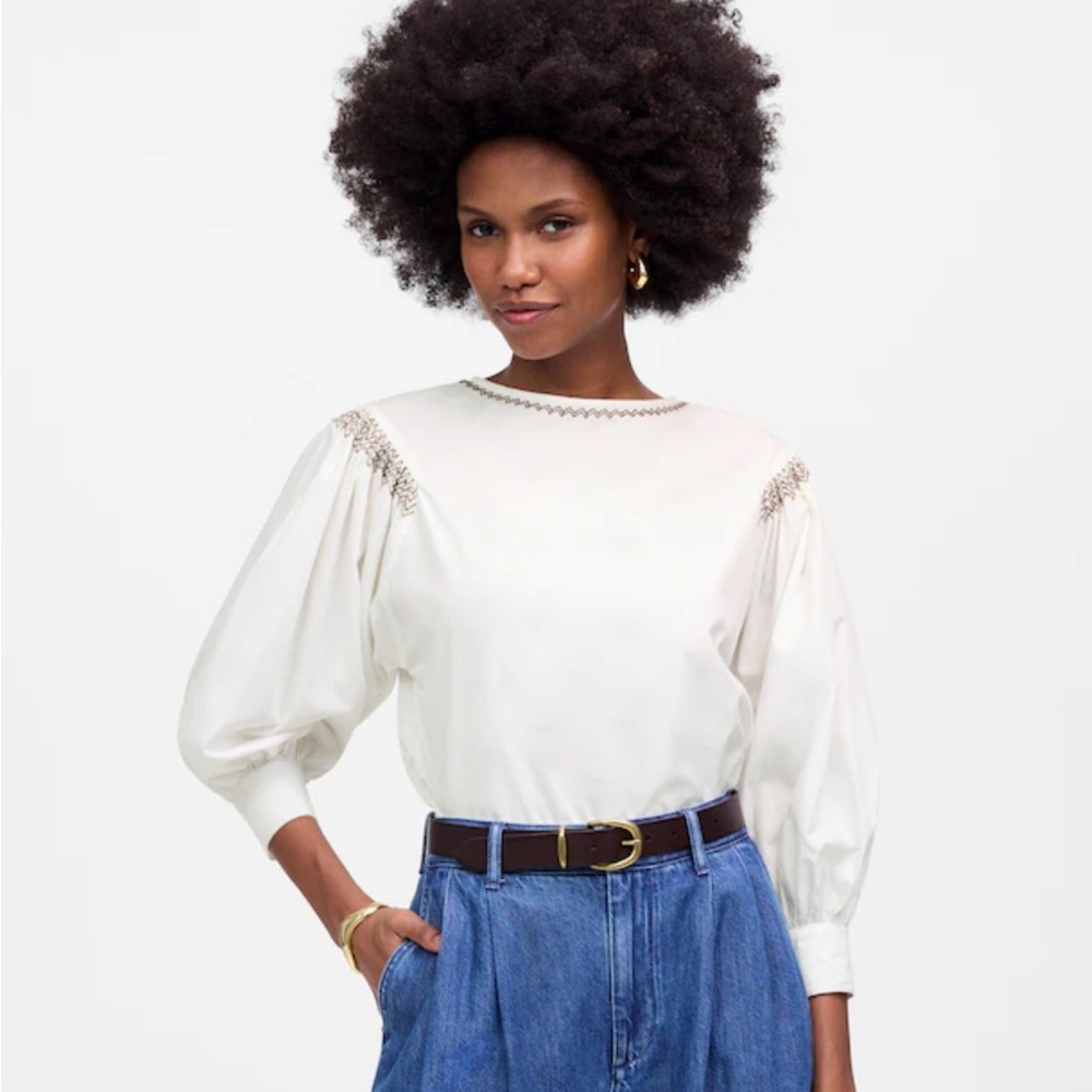Madewell Embroidered Poplin Balloon-Sleeve Top